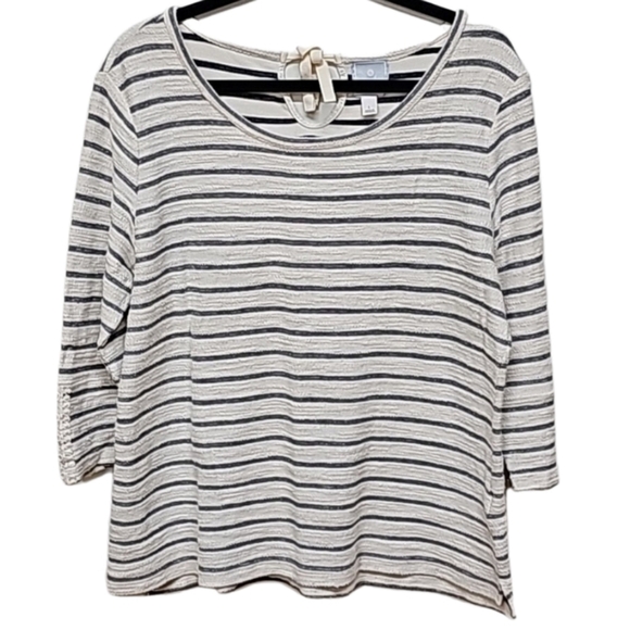 DB Sunday by Dressbarn Terrycloth Sweatshirt, striped, sz large - Picture 1 of 10
